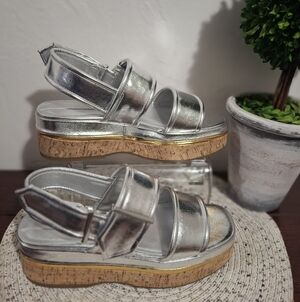 Franco Sarto Piper Metallic Silver Platform Sandals Size 8.5.